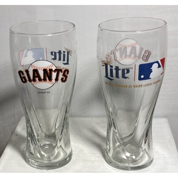 San Francisco Giants Miller Lite Beer Pint Glass 7" MLB Baseball 2015 Set of 2 - Picture 1 of 6